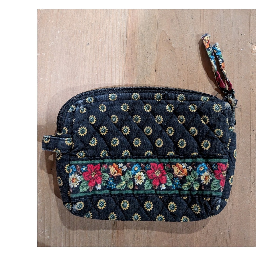Vera Bradley Provencial Quilted Cotton Small Cosmetic Pouch Makeup Bag Black